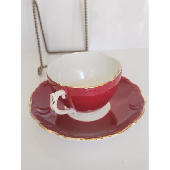 Vintage Coalport Bone China Teacup and Saucer Burgundy Fall Florals 1960's - Picture 5 of 9